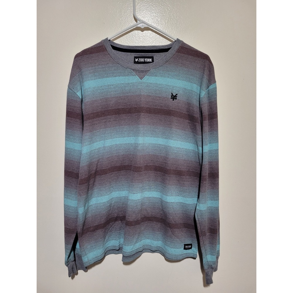 Zoo York Long Sleeve Shirt Mens Large Grey Teal‎ Ombre Stripe Good Skate Top